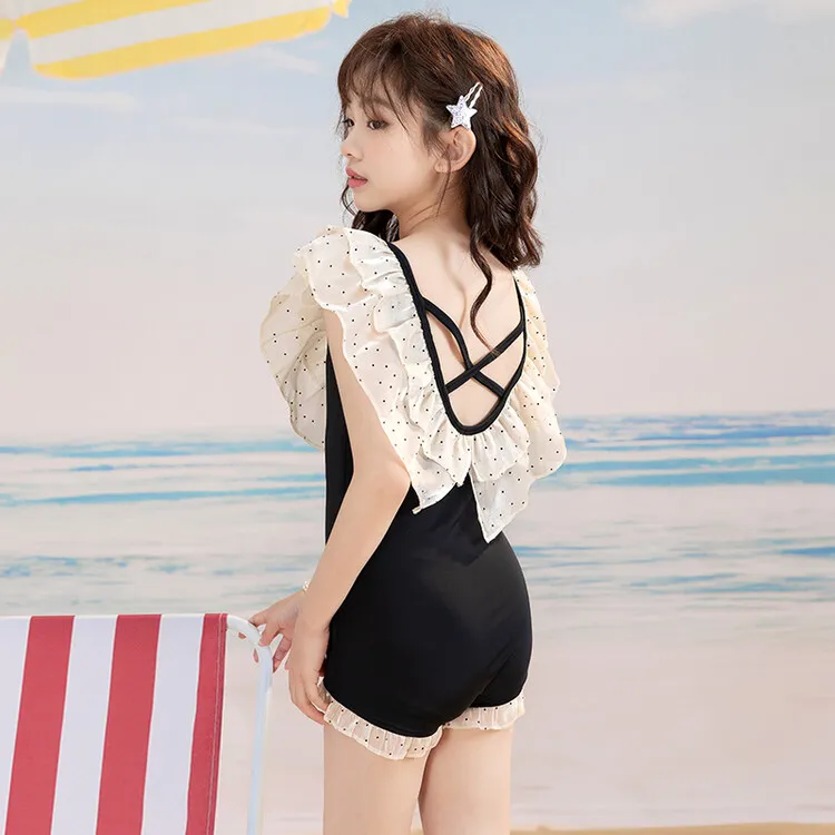 女童泳衣夏季2025新款女孩时尚连体泳装中大童夏日海边平角游泳衣