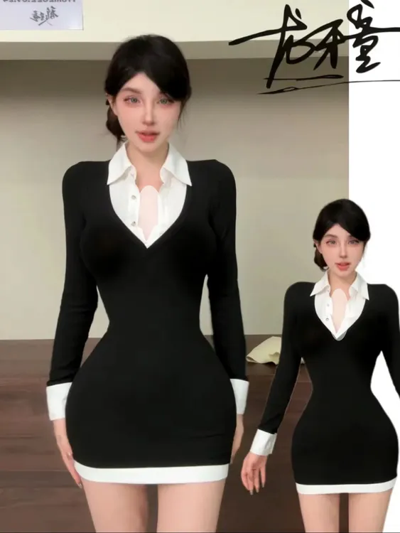 龙牙童推荐【办公室小姐姐】显瘦连衣裙气质长袖网红时尚打底修身