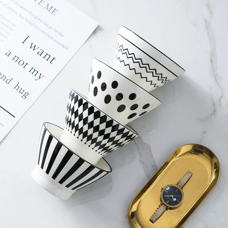 简约赫本风5英寸斗笠碗4个装餐具陶瓷家用ins风早餐碗甜品碗