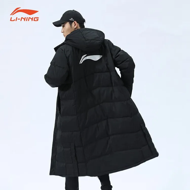李宁加厚棉服男长款过膝2025冬季新款保暖连帽运动服加厚外套棉衣
