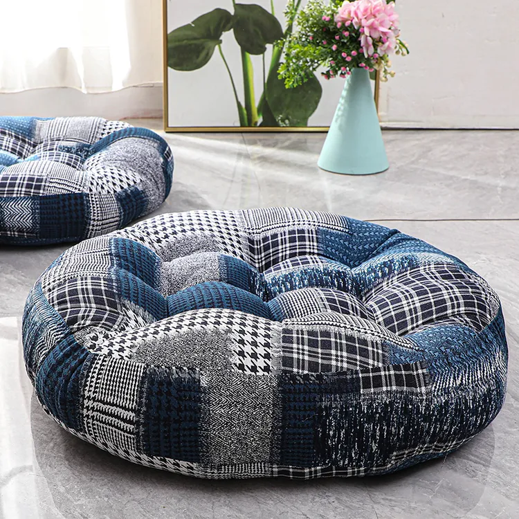 棉麻蒲团美臀坐垫加厚阳台榻榻米复古飘窗台布艺圆形椅垫打坐地板