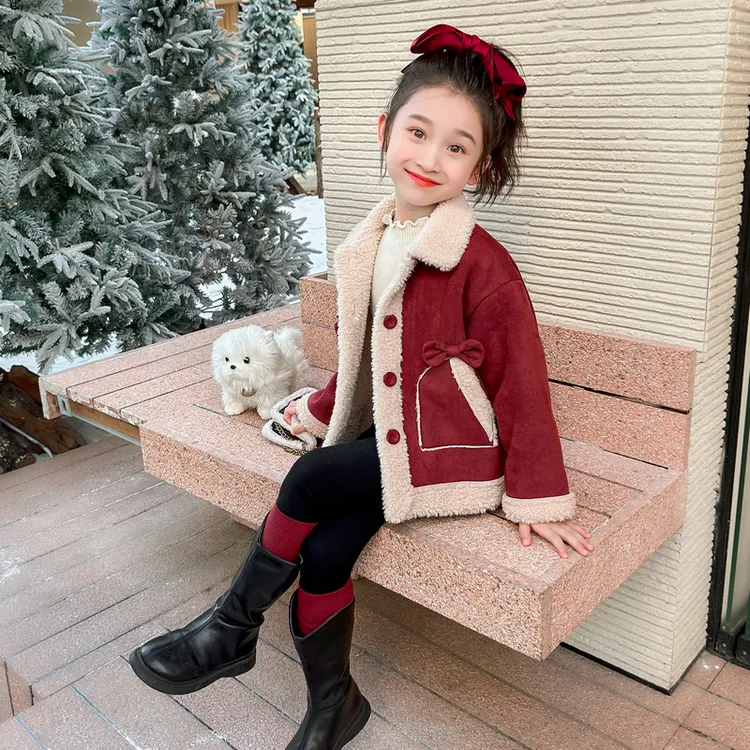 女童秋冬装皮毛一体毛毛衣韩版洋气2025新品女宝宝初冬款加厚外套