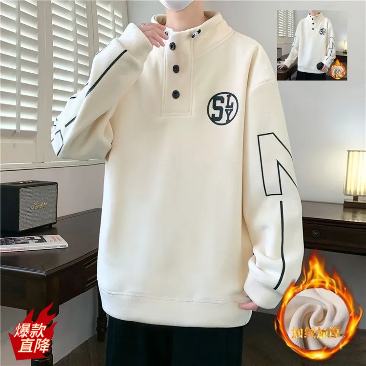 奥粒绒半高领冬季加绒加厚13学生15青少年16保暖卫衣男上衣打底衫