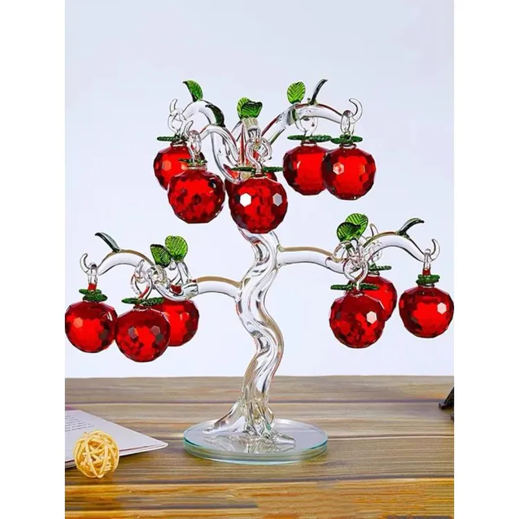 12挂水晶苹果玻璃工艺品红苹果树平安果装饰品水晶树建盏花瓶摆件