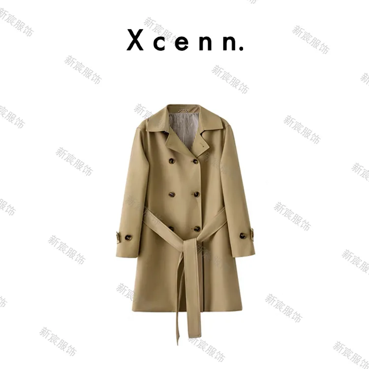【新宸Xcenn】24春新款风衣中长款经典气质双排扣外套女FS0A1688
