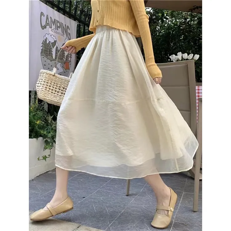超仙网纱半身裙女夏季2023新款温柔风高腰显瘦中长款a字裙伞裙薄