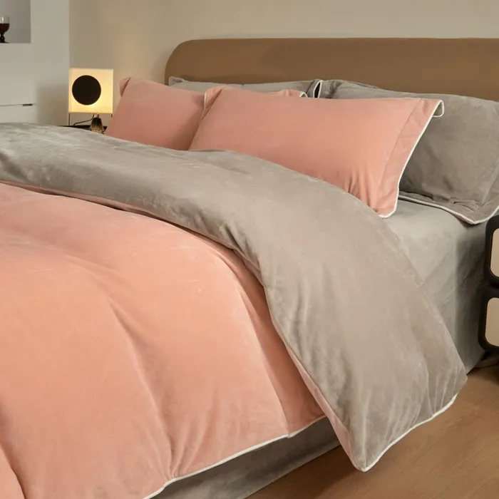 水星家纺牛奶绒四件套法莱绒水晶4件套秋冬被子加绒牛奶绒双面绒4