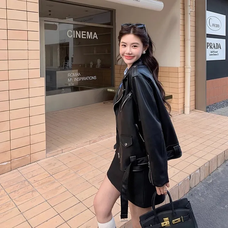 2025秋冬百搭韩版休闲显瘦街头皮衣外套女宽松夹克PU皮气质机车服