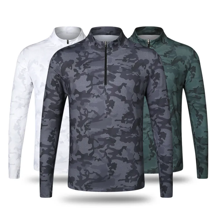 秋季新款男士立领长袖T恤休闲运动健身衣跑步服锻炼迷彩休闲服装