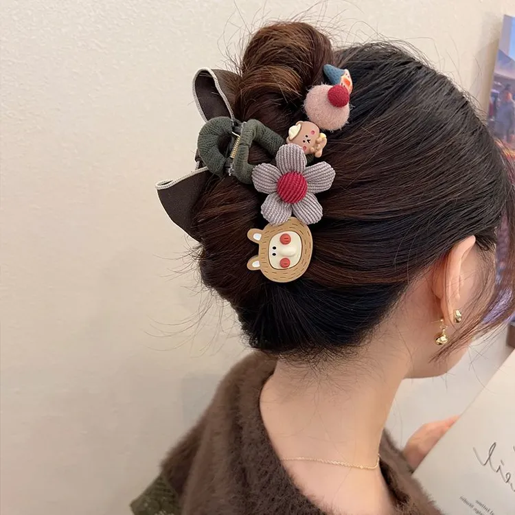 so cute ！卡通趣味抓夹大号蝴蝶结玩偶发抓少女心顽皮兔国王发夹