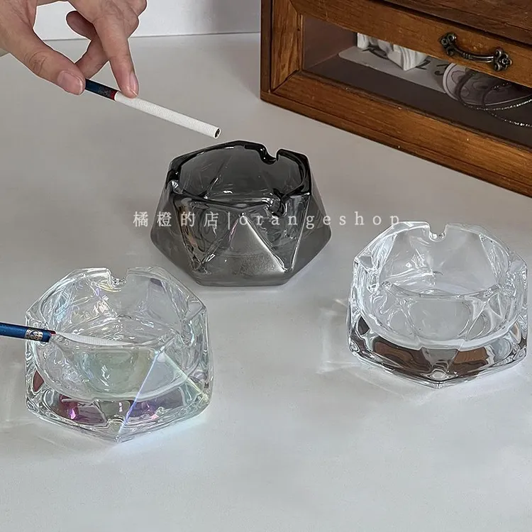 ins风创意家用水晶玻璃烟灰缸 轻奢简约办公现代客厅几何造型烟缸