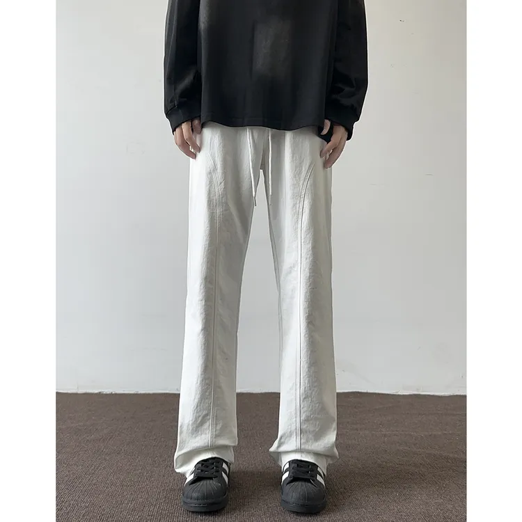 NINEDAO/玖岛美式vibe斜切休闲裤男cleanfit裤子显瘦显高微喇长裤
