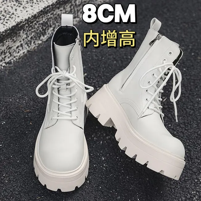 厚底增高8cm马丁靴男女英伦高级感拉链增高机车靴情侣高帮大头鞋