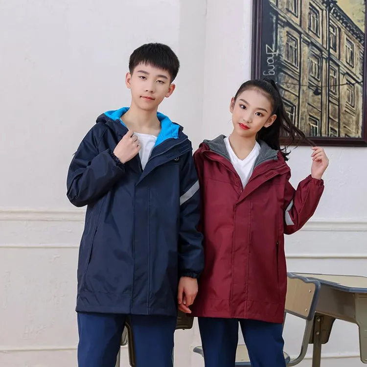 校服冲锋衣冬季三合一外套加绒加厚中小学生班服户外冲锋衣两件套