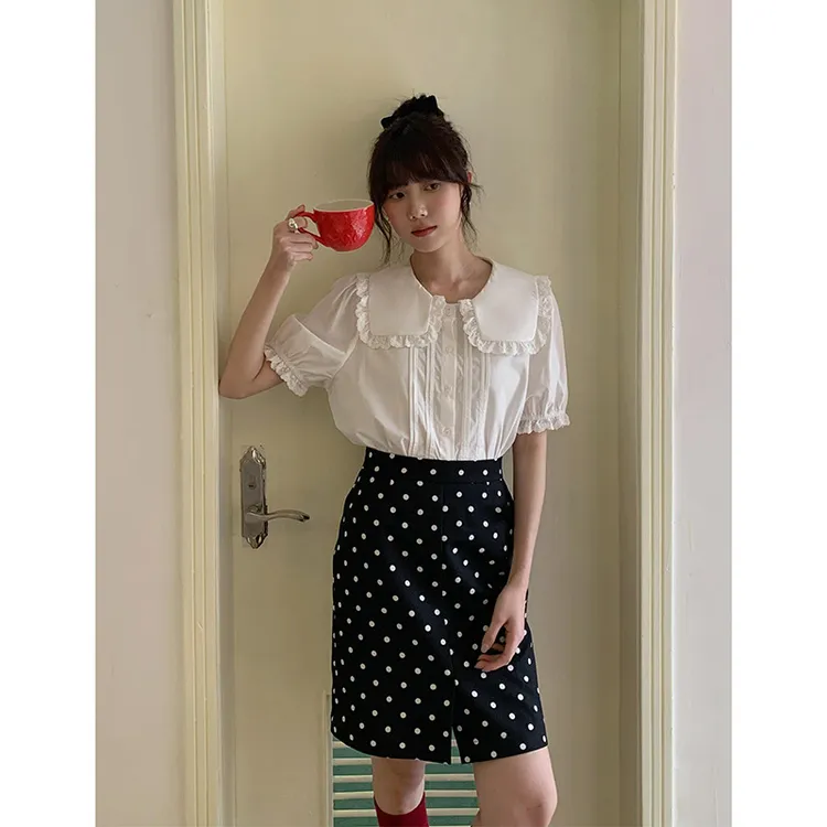 FFFDUO范范小个子复古蕾丝花边娃娃领衬衫女装春季新款短袖Y1313F