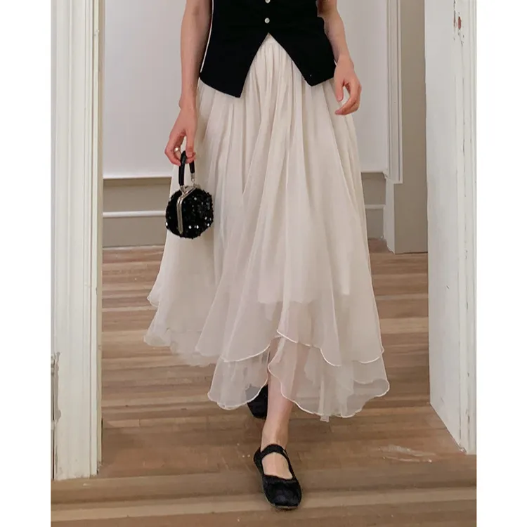 FFFDUO范范小个子不规则高腰网纱半身裙女夏季新款a字裙X3390F