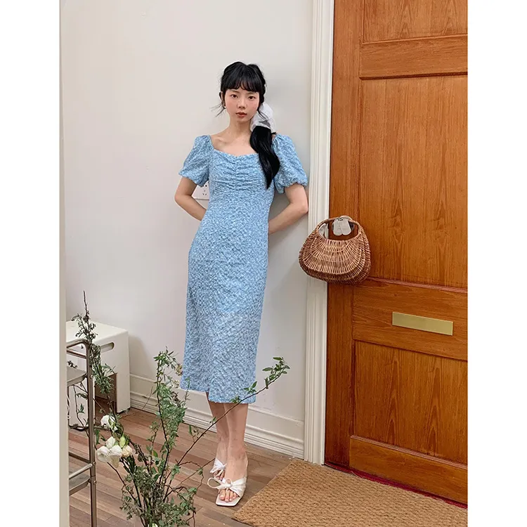 FFFDUO范范小个子复古方领连衣裙女装夏季新款收腰中长裙Y4389F