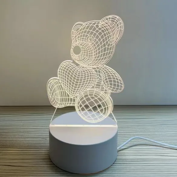 创意卡通3D小熊夜灯卧室专用床头护眼带开关插电款小夜灯床头灯