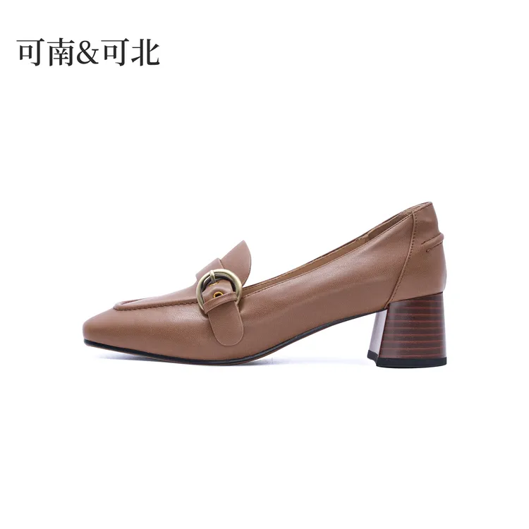 可南&可北经典职场舒适复古乐福风方根高跟鞋跟高5cm