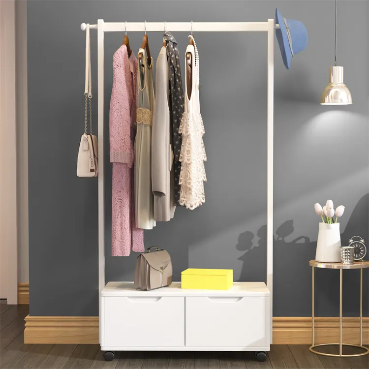 特惠实木挂衣架落地卧室衣帽架房间收纳储物可移动置物床边衣服架