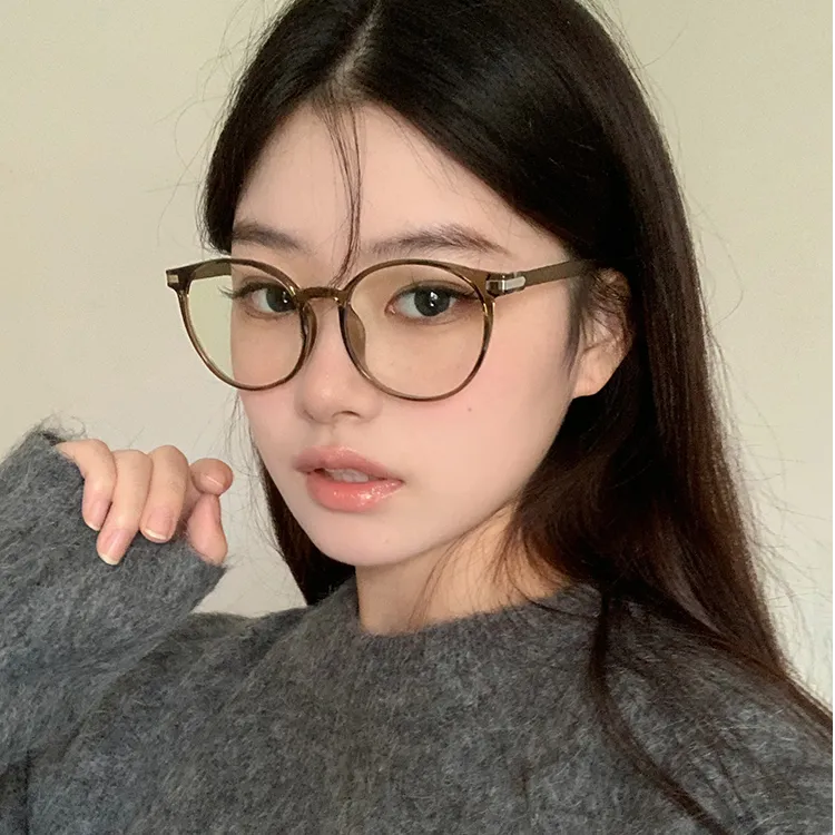 超轻茶色韩系甜妹素颜平光镜防蓝光近视眼镜框女配度数学生显脸小
