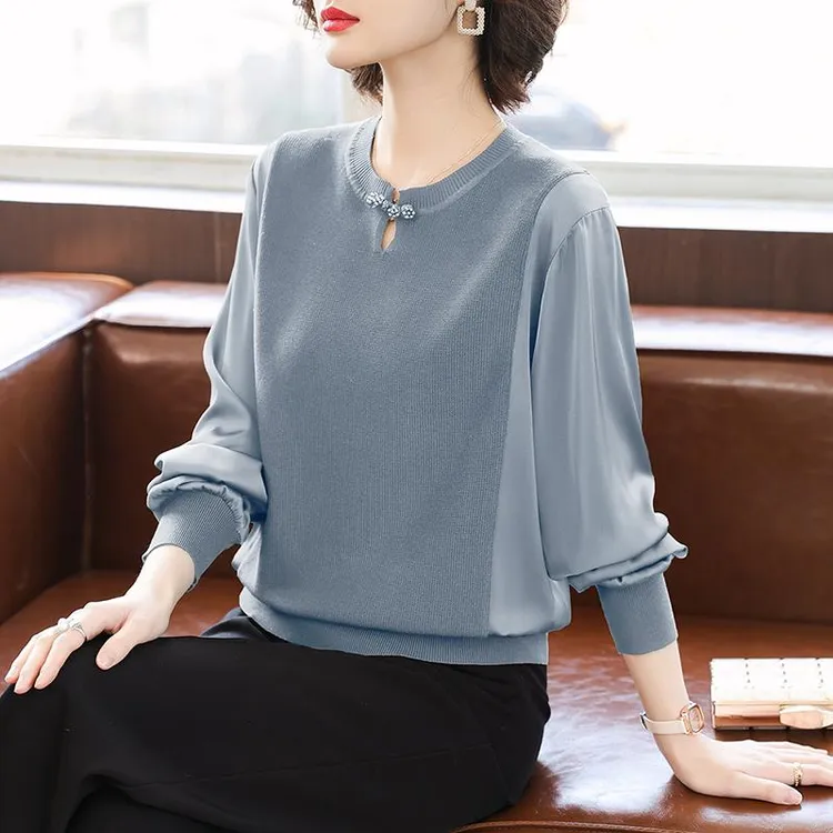 妈妈春装针织上衣服2024新款洋气打底小衫中老年女装春秋长袖T恤