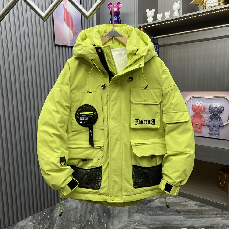 加厚保暖白鸭绒潮牌工装多口袋外套男冬季新款韩版宽松情侣羽绒服