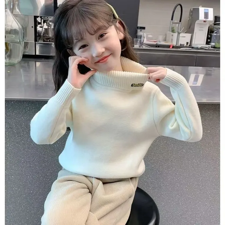 女童毛衣一体绒秋冬季节2025新款打底衫保暖时尚百搭女童打底衫