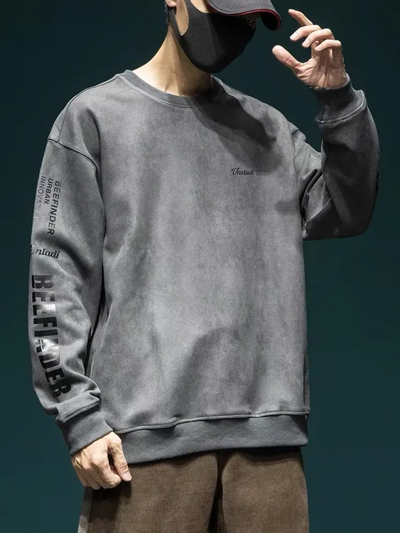 秋冬季新款麂皮绒卫衣男士休闲圆领上衣宽松大码潮牌男装打底衫