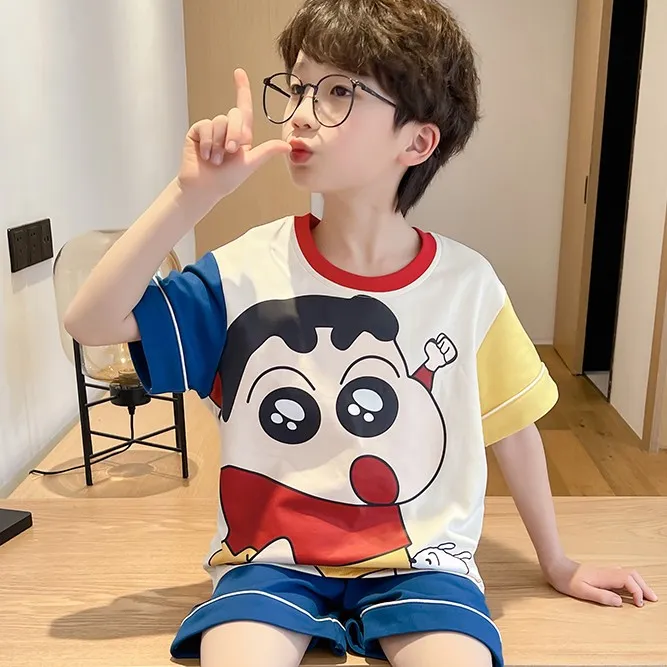 儿童款睡衣套装夏季卡通男童休闲男孩居家服薄款宽松短袖两件套装