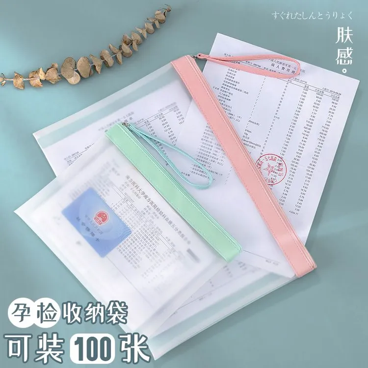 柔软大号半透明高颜值防水手提文件袋中号产检资料便携档案收纳袋