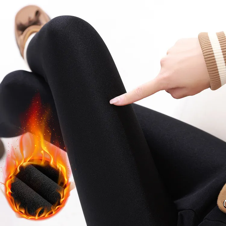 秋冬加绒打底裤女外穿高腰加厚光泽裤弹力大码踩脚裤薄绒健美长裤