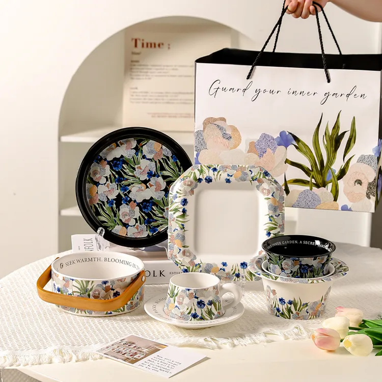 川岛屋鸢尾花乔迁新居餐具套装2025新款家用高颜值饭碗盘碗筷礼盒