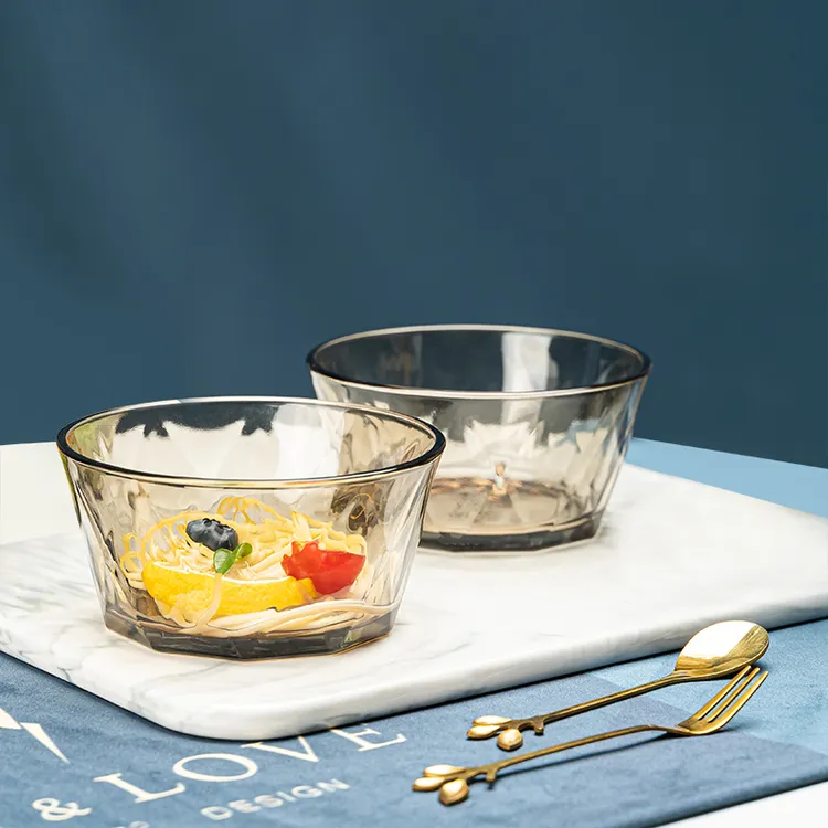 斯威迩山水之间北欧钻石棱格茶色沙拉大碗水果碗家用大容量2只装