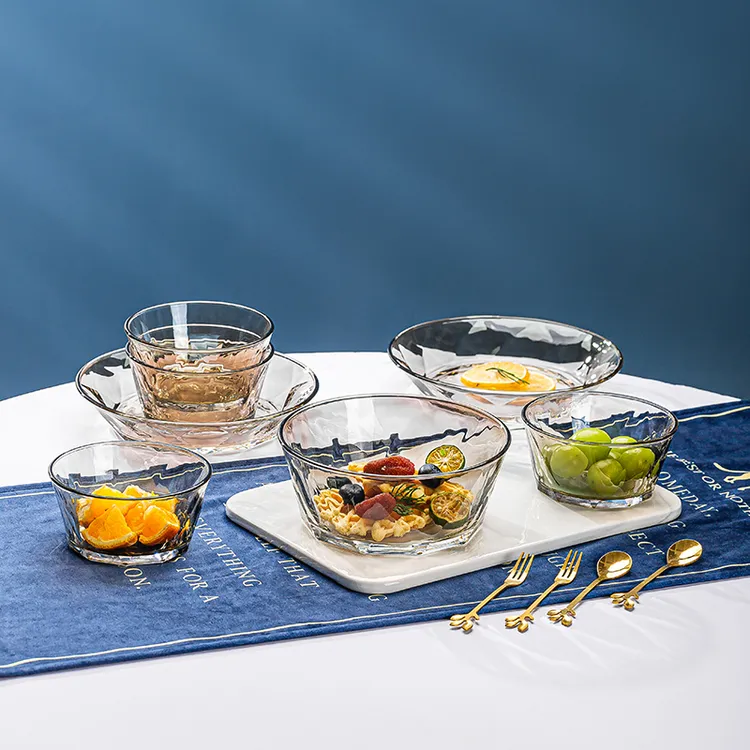 【粉丝福利】山水之间北欧钻石棱格茶色沙拉碗盘11件套玻璃家用