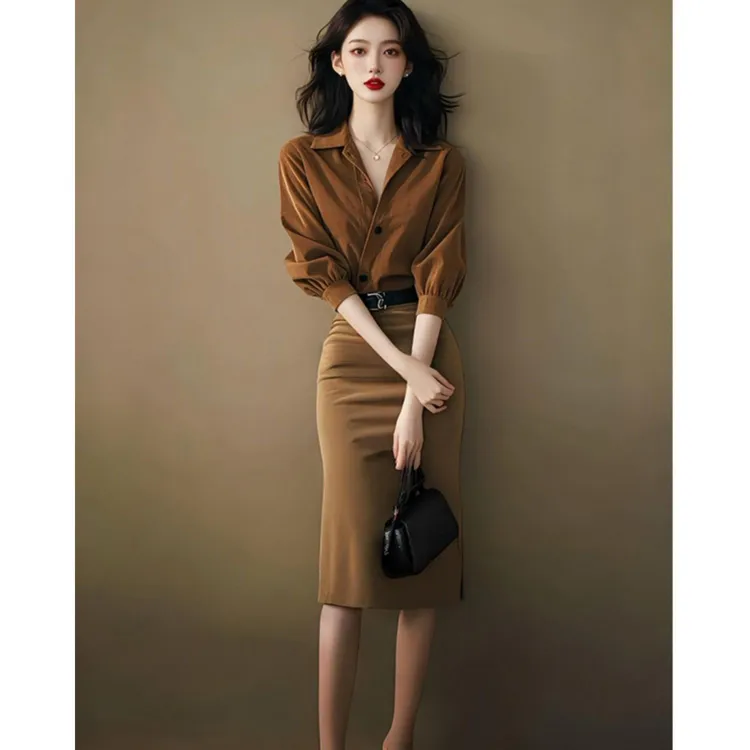 2024早秋新款气质高级感又a又飒套装裙女装小香风衬衫包臀半身裙