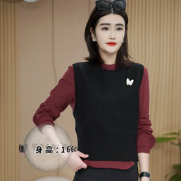 早秋新款修身减龄时尚秋冬百搭假两件春秋外穿马甲