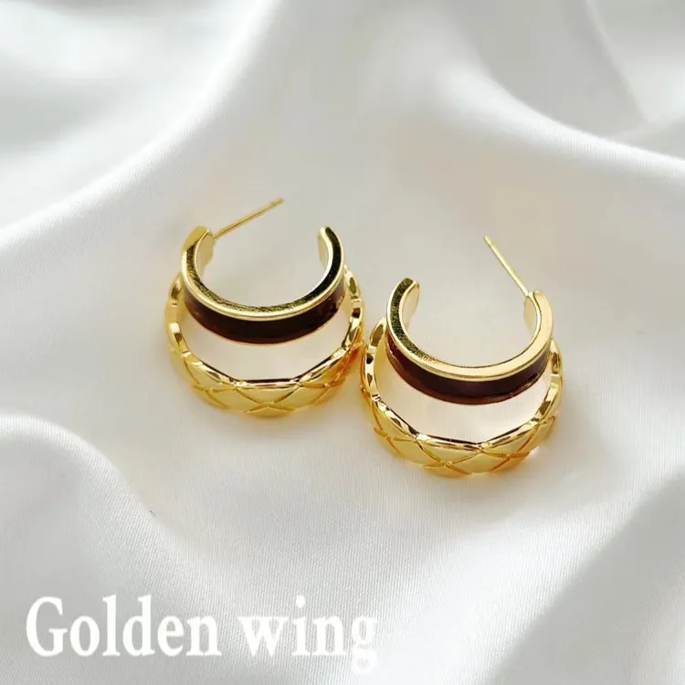 铜合金树脂耳饰 Golden wing双层弧形小众设计感耳饰1040