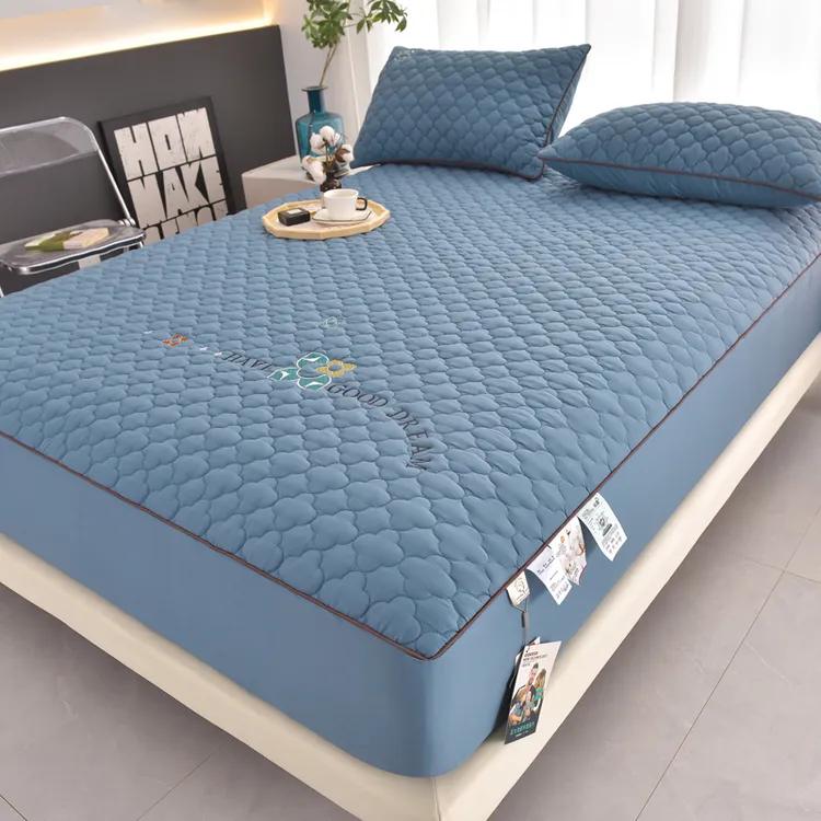 高档刺绣A类夹棉全棉床笠防滑全包床垫保护套床罩套纯色纯棉床套