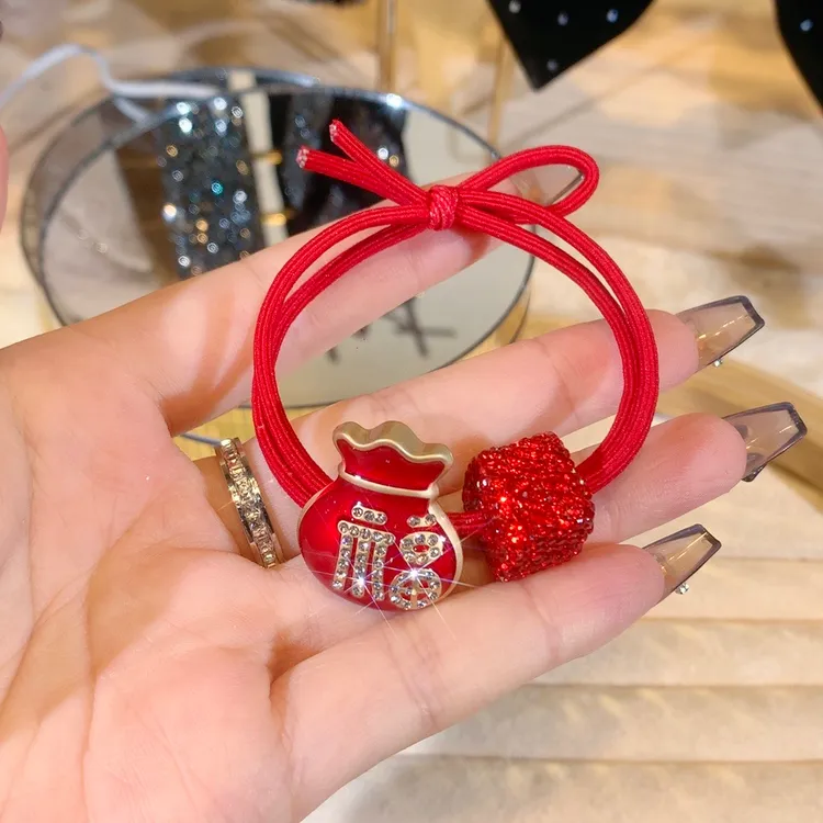 合金发饰 本命年红色头绳个性福袋皮筋精致简约发绳2023