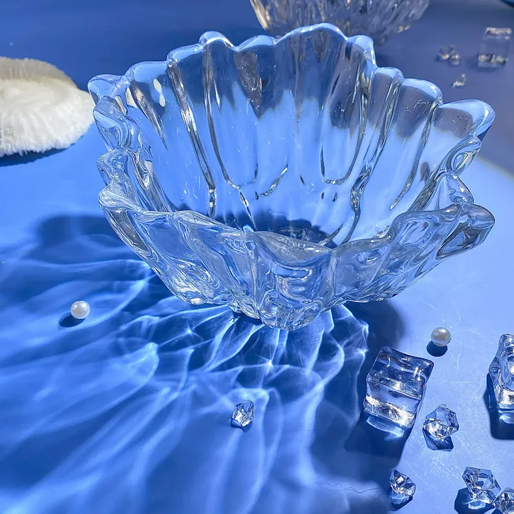 【2只装】珊瑚水晶沙拉碗荷叶水果盘点心盘零食盘水晶家用纯色水果