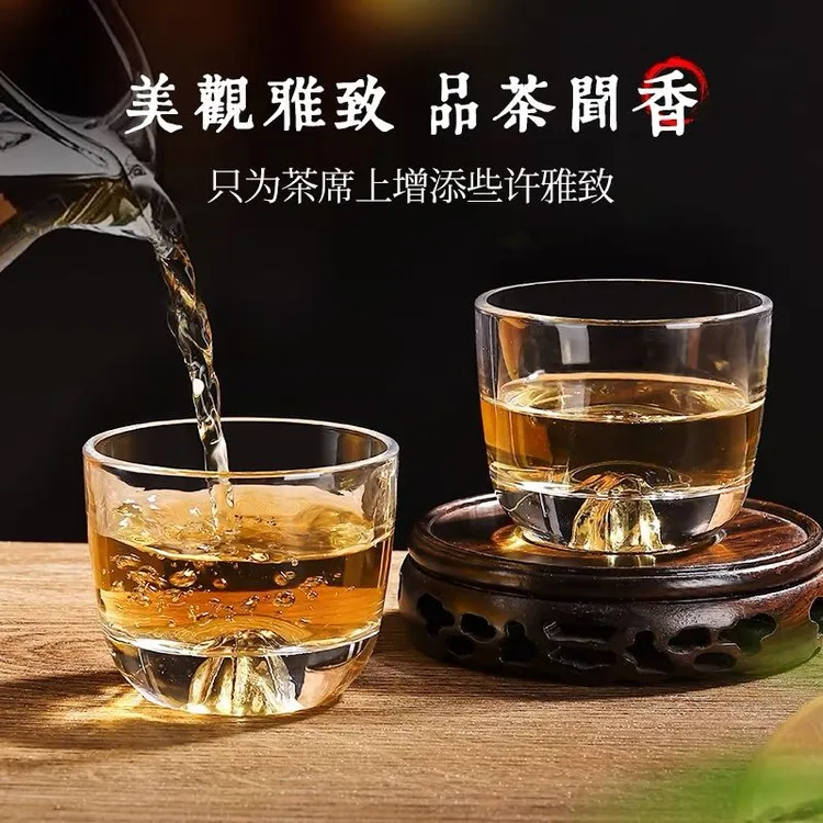 品茶观山主人杯家用防烫茶杯中式加厚玻璃杯酒杯待客专用扳指杯