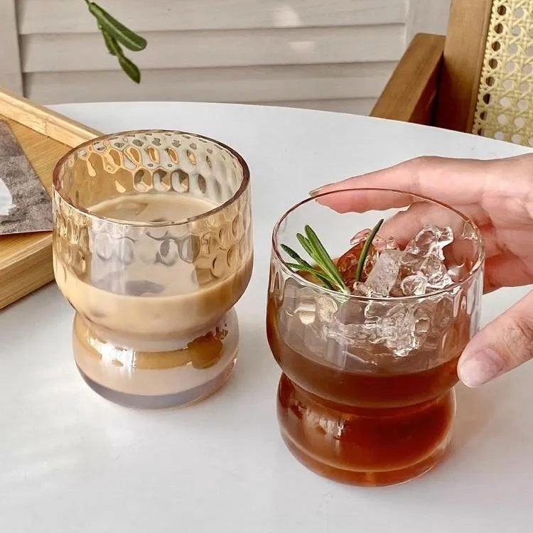 【2只装】雨点胖胖杯水杯家用杯子锤纹小众ins风玻璃杯高颜值喝水杯