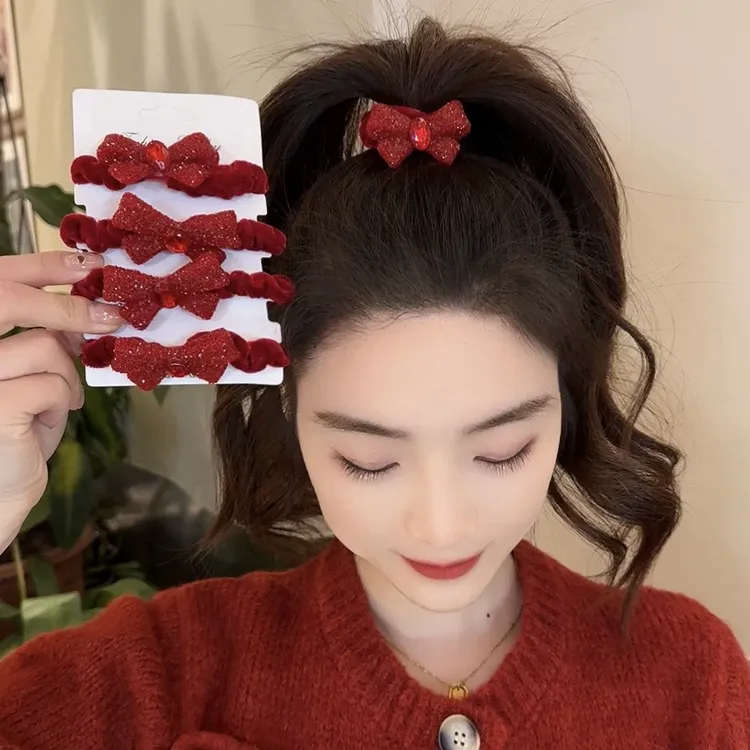 喜庆丝绒蝴蝶结皮筋高颜值秋冬头绳女发绳不伤发发圈红色发圈发饰