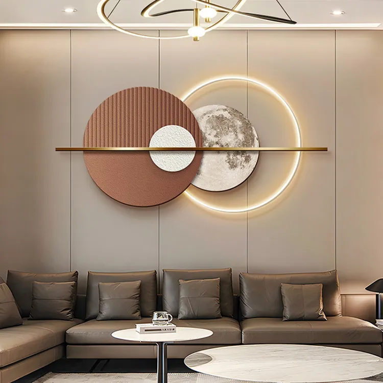 现代轻奢客厅装饰画月球发光创意氛围灯壁画高级感沙发背景墙挂画