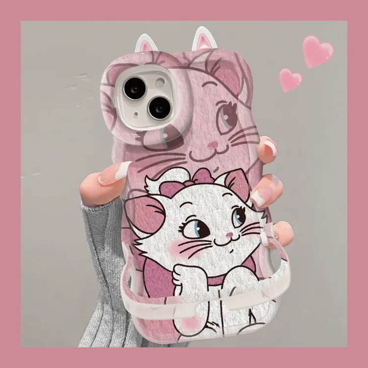粉色美女猫适用苹果14iPhone15华为Mate双支架新款少女可爱手机壳