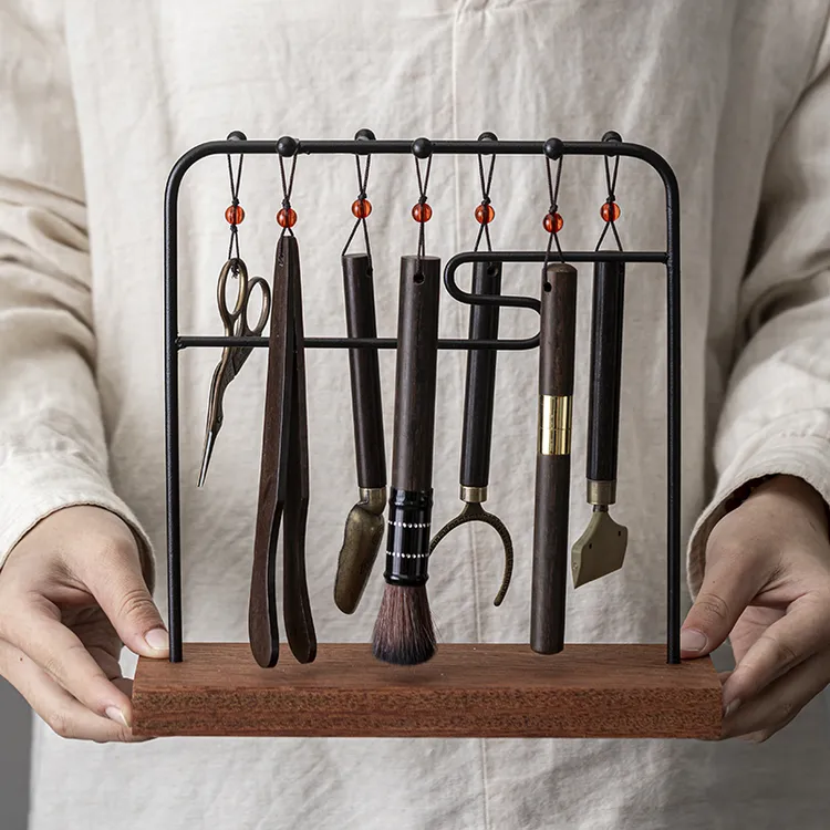 花梨木茶道六君子茶夹茶刀摆件实木6君子茶桌功夫茶具零配件工具