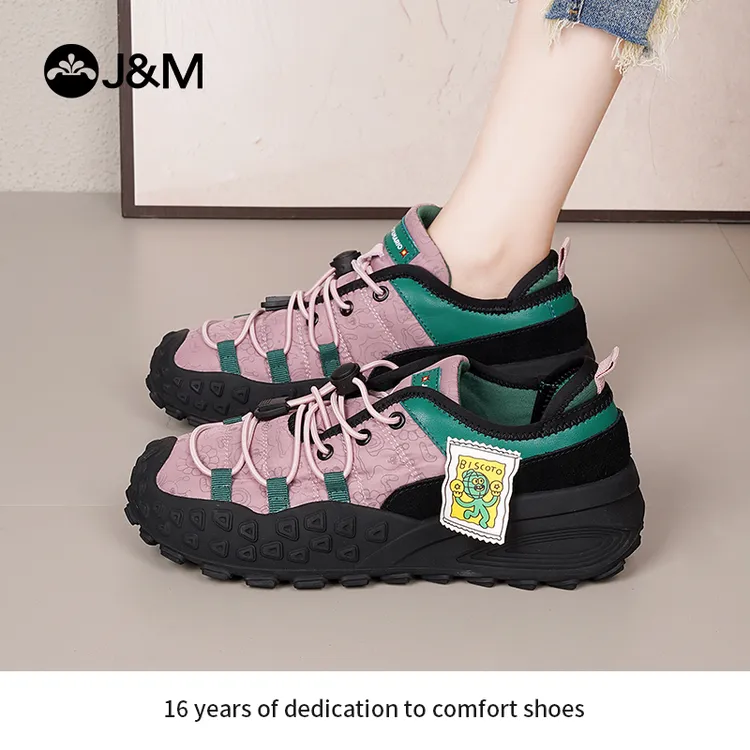 J&M/快乐玛丽撞色运动女鞋休闲时尚徒步鞋系带65522W