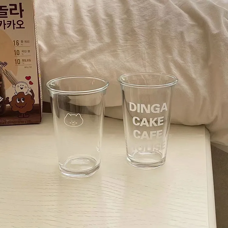 韩国ins博主同款法文字母玻璃杯牛奶杯咖啡拿铁简约耐高温送吸管