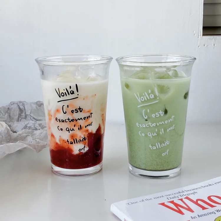INS风翻口杯高款咖啡杯玻璃杯家用早餐冰美式牛奶杯学生耐热简约